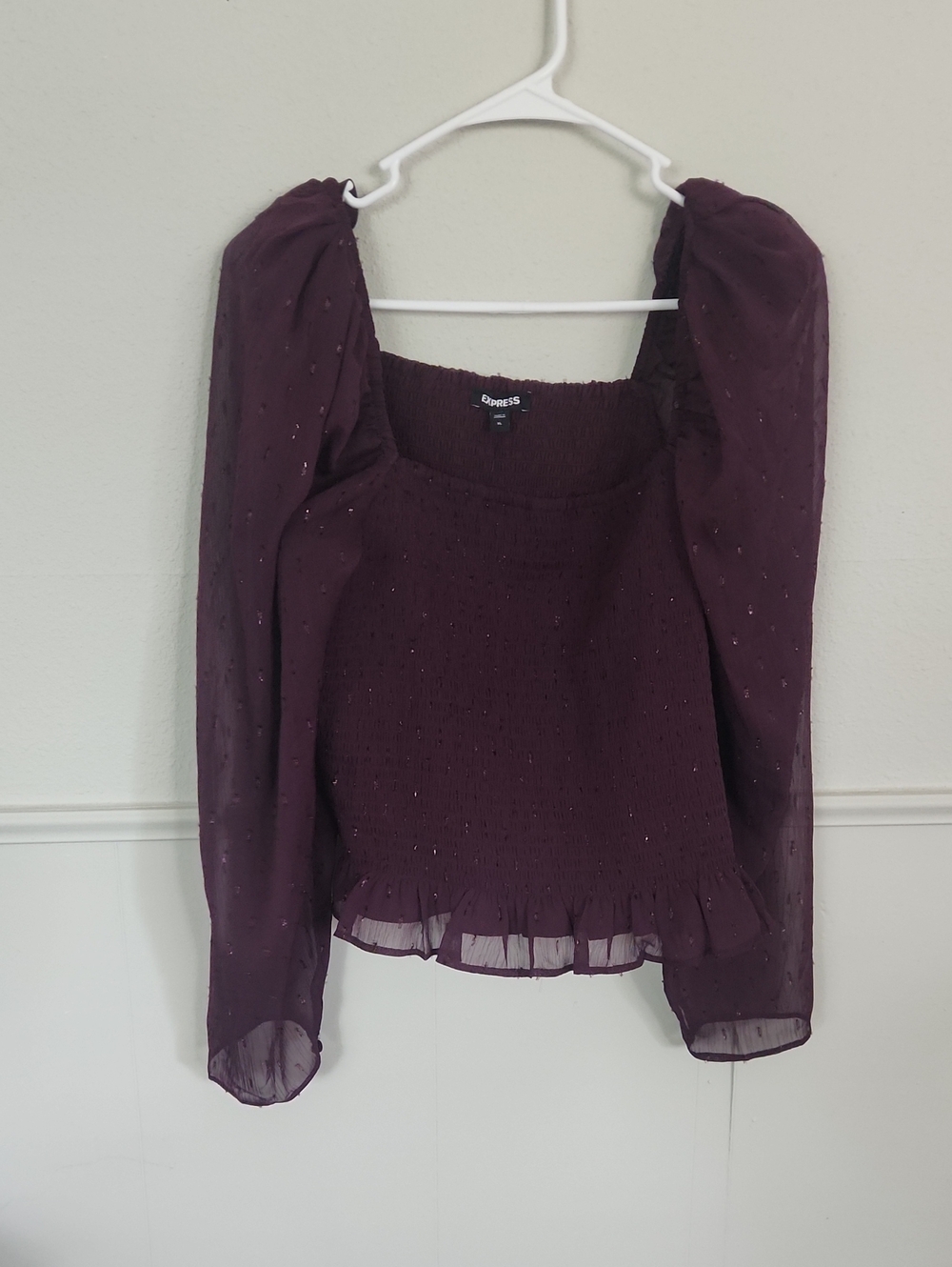Express Plum Long-Sleeve Smocked Ruffle Top
